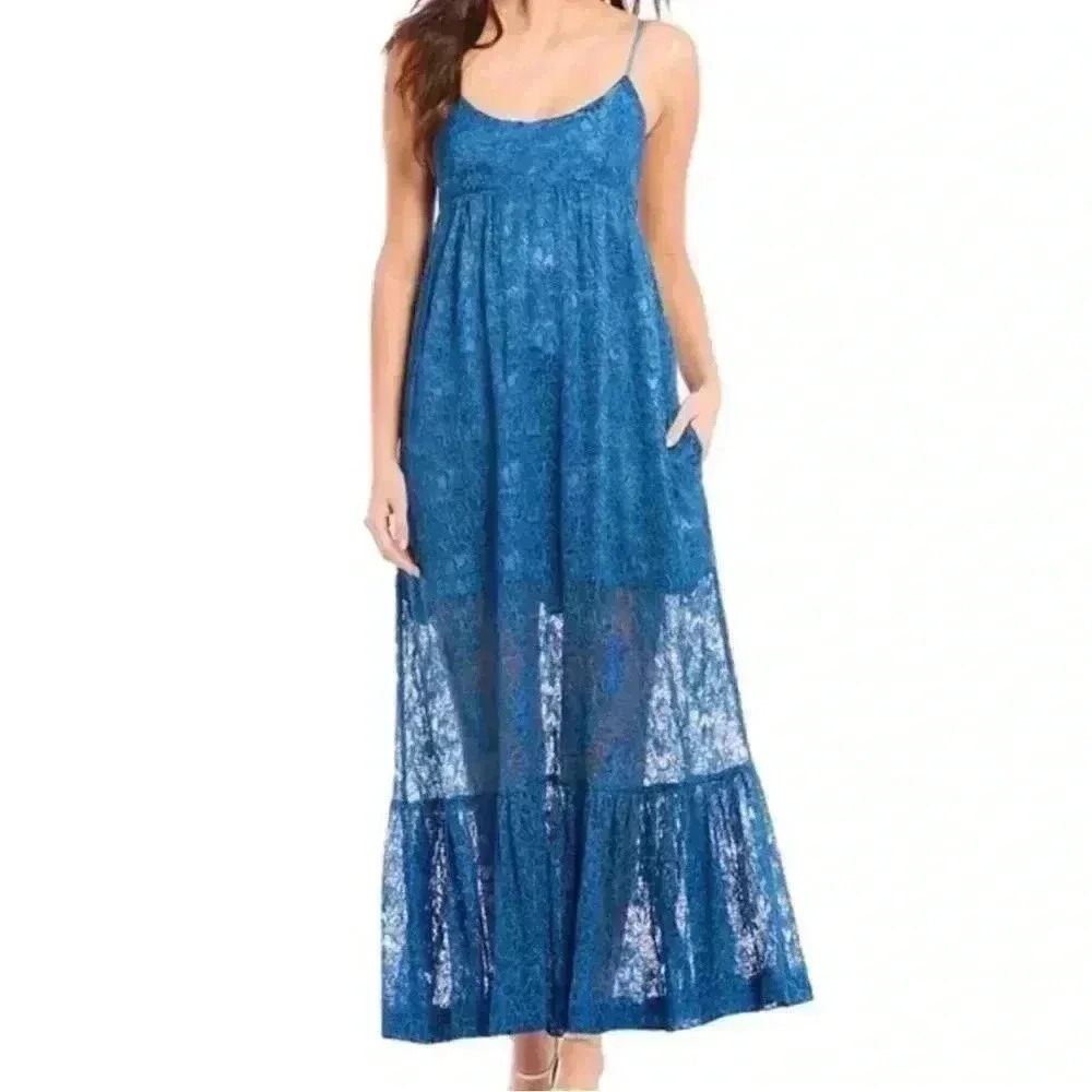 Larkin Hughes Blue Lace Willow Empire Waist Dress Size L